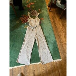 Alar’d State pinstripe Romper Jumpsuit Sunsuit backless Beige Flowy Pants M